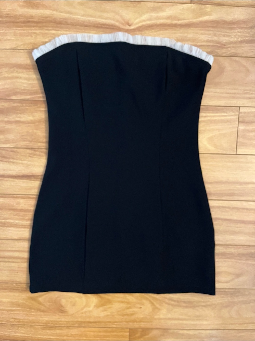 Edikted Black Strapless Mini Dress with White Tulle Trim - Picture 2 of 4
